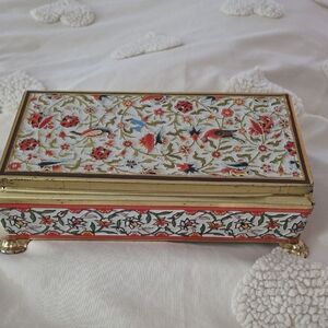 Floral Decorative Box with Gold Accents 9inches By3"